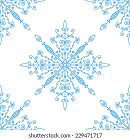 Hand drawn seamless pattern with snowflakes. Doodle snowflakes