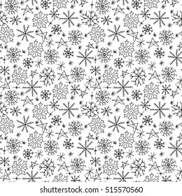 Hand drawn seamless pattern with snowflakes. Winter season - christmas time. Vector illustration in doodle style.