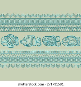 Hand drawn seamless pattern in South American Indian Style with Mayan ornament