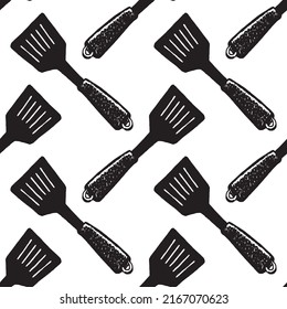 Hand drawn seamless pattern of spatula