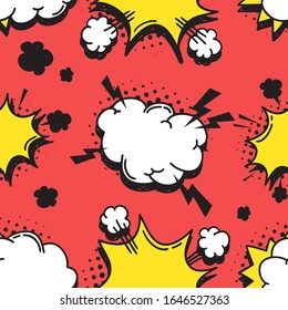 Hand drawn seamless pattern with speech bubbles for text. Vector pop art background and words. Doodle element for dialog or comic