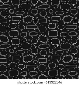 Hand drawn seamless pattern of speech bubbles on black background
