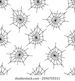 Hand drawn seamless pattern with spiderwebs in black and white

