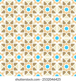 Hand drawn seamless pattern of square ceramic tile. Ornate patchwork pattern design. Typical Mediterranean floor and wall tiles in different patterns and design in blue, brown yellow and white color