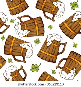 Hand drawn seamless pattern with St. Patrick's day elements. Vector sketch illustration