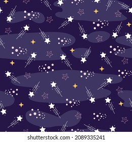 Hand Drawn Seamless Pattern Star Sky. Zodiac signs. Vector illustration, Galaxy Background