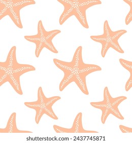 Hand drawn seamless pattern with starfish isolated on white background.