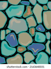 Patrón sin fisuras dibujado a mano con piedras. Ilustración del vector abstracto. azul colorido textura de material natural. Papel de piedra.