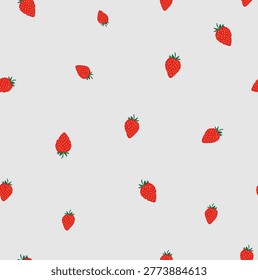 Hand drawn seamless pattern of strawberries. Newborn baby colorful pattern, red, pink strawberry pattern and background. Vector illustration.Design for Fashion and Poster Prints, Card, Sticker,