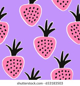 Hand drawn seamless pattern with strawberries.