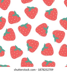 Hand drawn seamless pattern strawberry Print design for fashionable textile. Fruit trendy summer fabric.