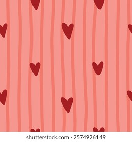 Hand drawn seamless pattern with stripes and hearts. Hand drawn pattern. Love romantic theme. Vector abstract texture great for design, postcards, Valentine's Day, Mother's Day, textiles, wallpapers, 