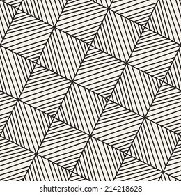 Hand drawn seamless pattern. Stylized vector texture. Rotated striped squares. Linear repeating design