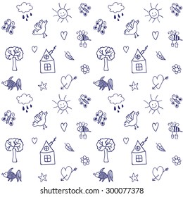 Hand drawn seamless pattern. Summer background. Vector illustration.