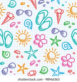 hand drawn seamless pattern with summer symbols