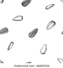 Hand drawn seamless pattern of a sunflower seeds. illustration on white background. sketch. vector eps 8