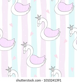 Hand drawn seamless pattern with swan. vector illustration.