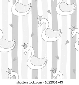Hand drawn seamless pattern with swan. vector illustration.