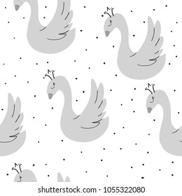 Hand drawn seamless pattern with swan. vector illustration