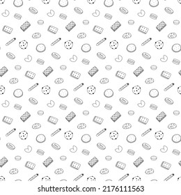 Hand drawn seamless pattern sweet pastry cookies and waffles