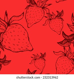 Hand drawn seamless pattern - Sweet strawberry. Sketch background. Vector.