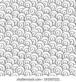 Hand drawn seamless pattern of swirls. 