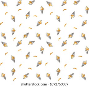 Hand drawn seamless pattern with tasty ice creams on white background; vector illustration