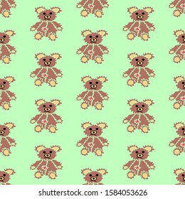 Hand drawn seamless pattern with teddy bear. Vector illustration. EPS 10