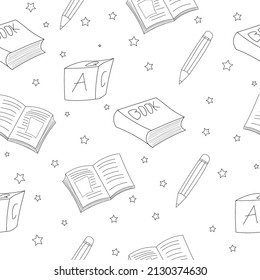 educación temática de patrones sin costura para niños en blanco y negro