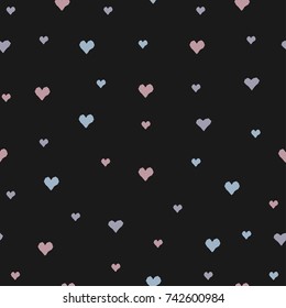 Hand Drawn Seamless Pattern with Tiny Hearts on dark.