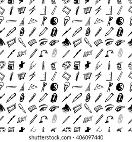 Hand drawn seamless pattern of tools sign and symbol doodles 