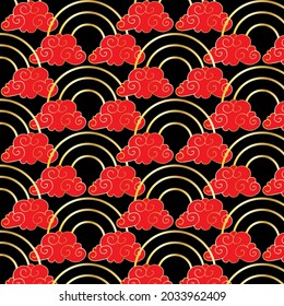 Hand drawn seamless pattern with traditional Chinese elemens cloud on white background. Vector, EPS 10.