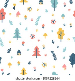 Hand drawn seamless pattern with trees. Wrapping paper. Background for your design. Stylish doodle forest. Vector illustration