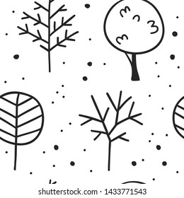 Hand drawn seamless pattern with trees. Eco background. Abstract  doodle drawing woods. Vector art illustration plants