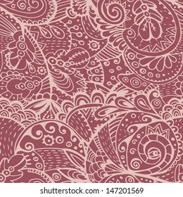 Hand drawn seamless pattern in tribal style. Endless folkloric background