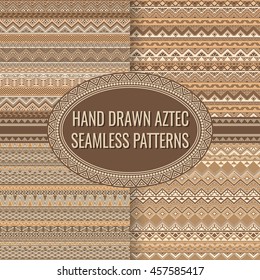 Hand drawn seamless pattern with tribal aztec motives.