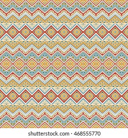 Hand drawn seamless pattern with tribal aztec motives.