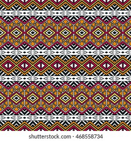 Hand drawn seamless pattern with tribal aztec motives.