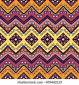Hand drawn seamless pattern with tribal aztec motives.