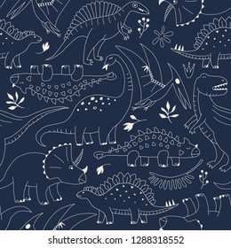 Hand drawn seamless pattern with tropical leaves and flowers. Perfect for kids fabric, textile, nursery wallpaper.