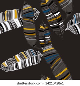 Hand drawn seamless pattern with tropical leaves: palms, monstera, passion fruit. Beautiful allover print with hand drawn exotic plants. Swimwear botanical design. Vector for any purposes