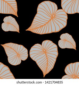 Hand drawn seamless pattern with tropical leaves: palms, monstera, passion fruit. Beautiful allover print with hand drawn exotic plants. Swimwear botanical design. Vector for any purposes