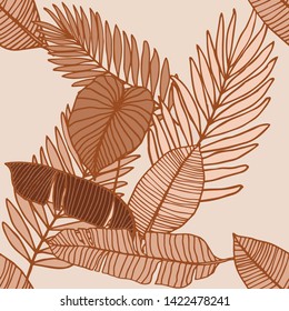 Hand drawn seamless pattern with tropical leaves: palms, monstera, passion fruit. Beautiful allover print with hand drawn exotic plants. Swimwear botanical design. Vector for any purposes