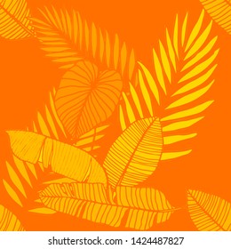 Hand drawn seamless pattern with tropical leaves: palms, monstera, passion fruit. Beautiful allover print with hand drawn exotic plants. Swimwear botanical design. Vector for any purposes