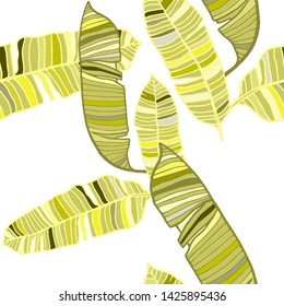 Hand drawn seamless pattern with tropical leaves: palms, monstera, passion fruit. Beautiful allover print with hand drawn exotic plants. Swimwear botanical design. Vector for any purposes