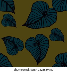 Hand drawn seamless pattern with tropical leaves: palms, monstera, passion fruit. Beautiful allover print with hand drawn exotic plants. Swimwear botanical design. Vector for any purposes