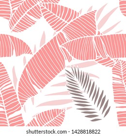 Hand drawn seamless pattern with tropical leaves: palms, monstera, passion fruit. Beautiful allover print with hand drawn exotic plants. Swimwear botanical design. Vector for any purposes