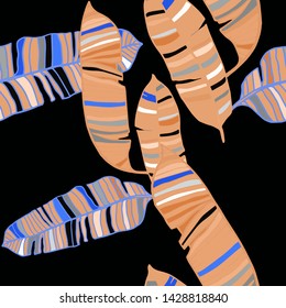 Hand drawn seamless pattern with tropical leaves: palms, monstera, passion fruit. Beautiful allover print with hand drawn exotic plants. Swimwear botanical design. Vector for any purposes