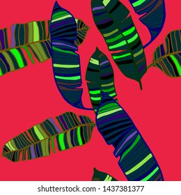 Hand drawn seamless pattern with tropical leaves: palms, monstera, passion fruit. Beautiful allover print with hand drawn exotic plants. Swimwear botanical design. Vector for any purposes