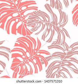 Hand drawn seamless pattern with tropical leaves: palms, monstera, passion fruit. Beautiful allover print with hand drawn exotic plants. Swimwear botanical design. Vector for any purposes